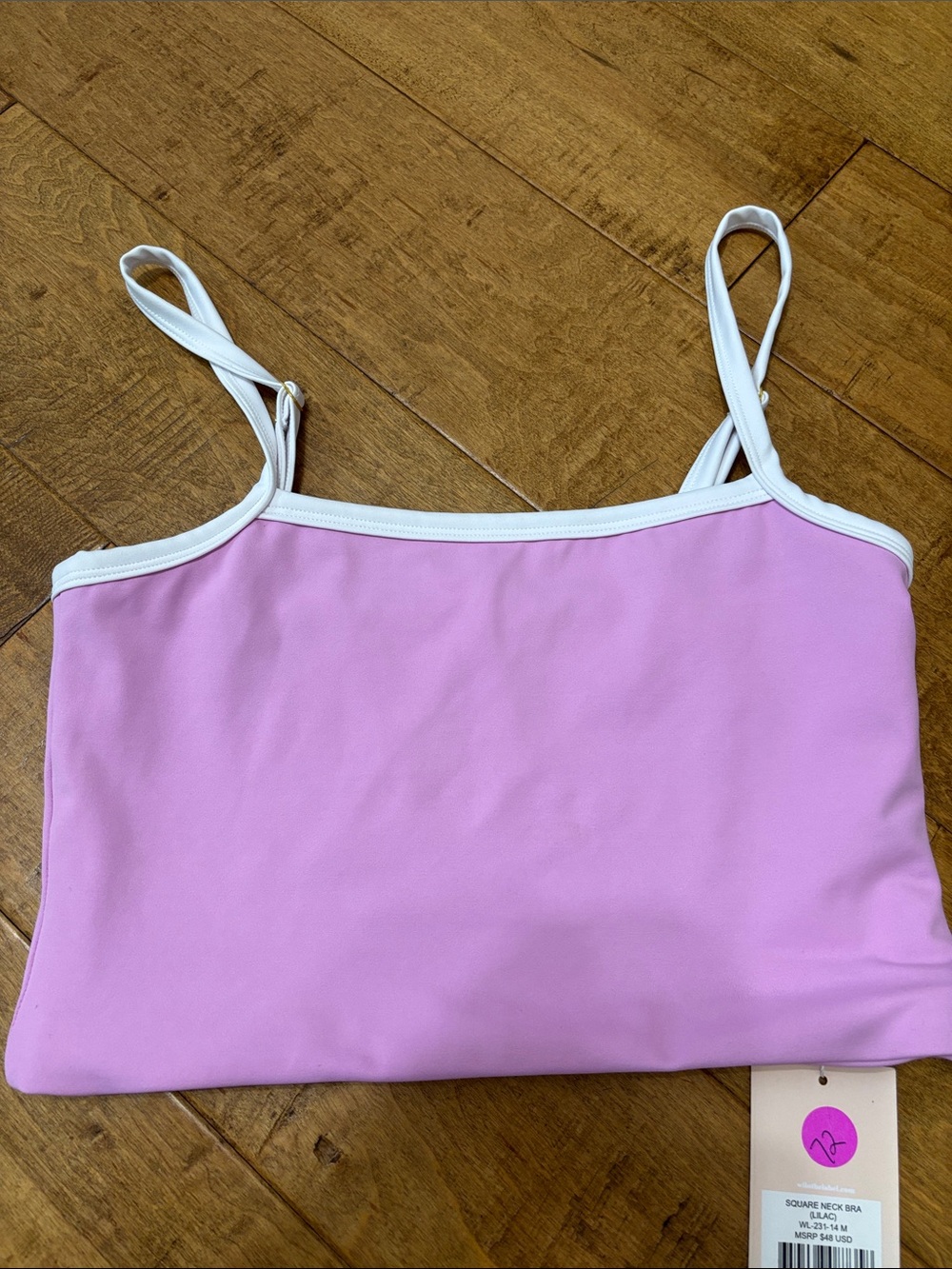 Wilo Square Neck Sports Bra in Pink (“lilac”) & White, Medium, Soo Soft, NWT